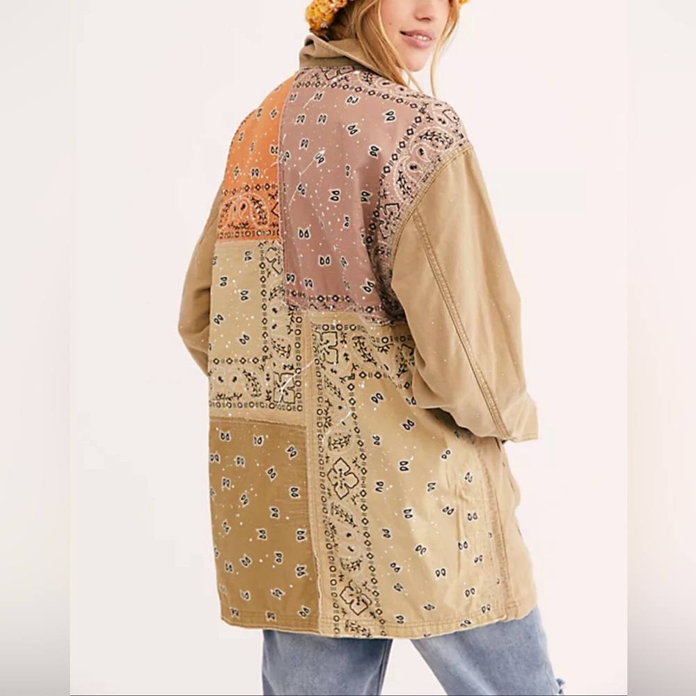 Free People “Swept Up” Shirt Jacket Bandana Patchwork - Picture 1 of 5
